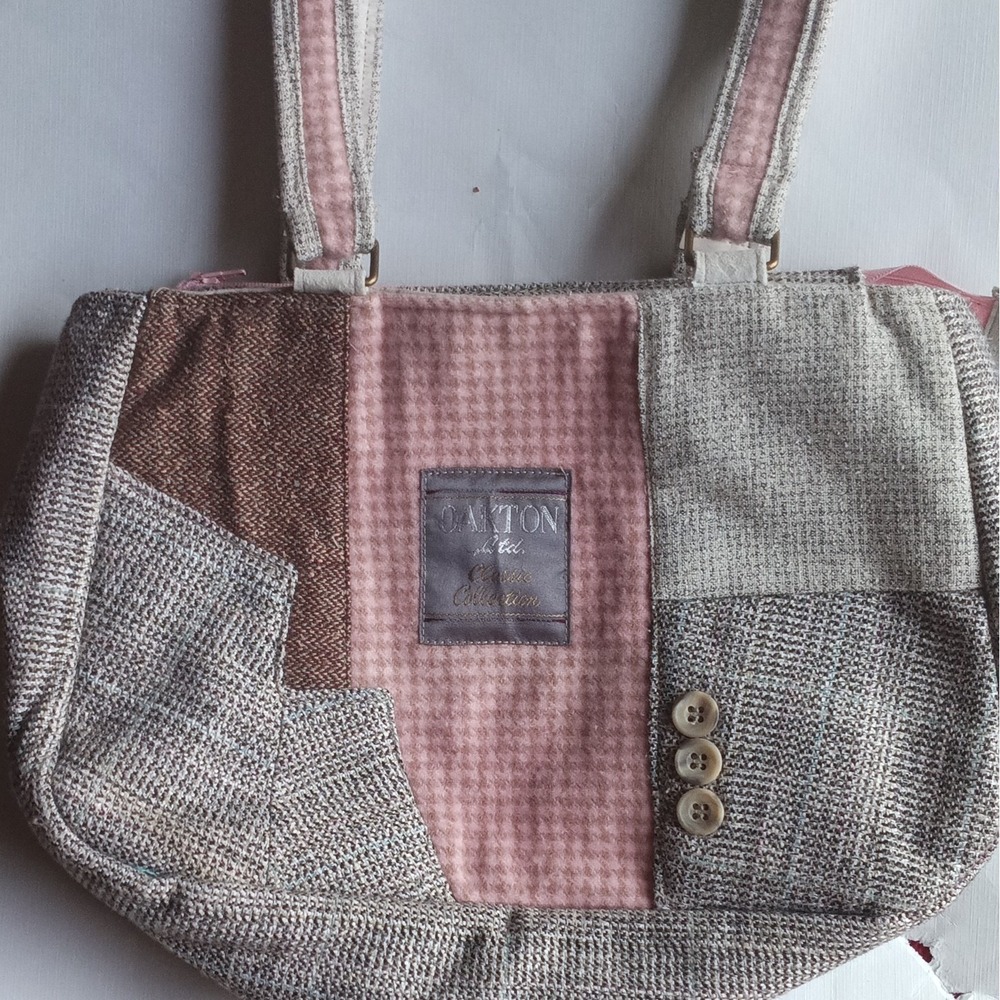 One of a Kind Upcycled Purse Tote Vintage Oakton Suit Tweed Love Letter Lining